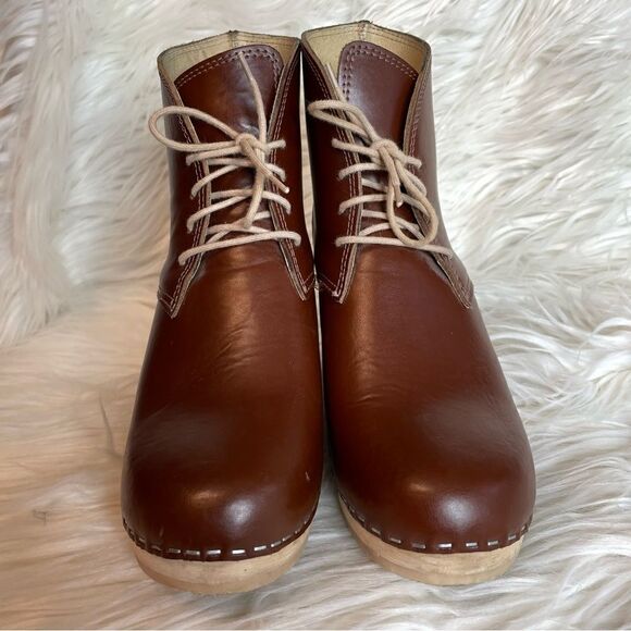 Maguba Leather Wood Wedge Clog‎ Wedge Boot Chocolate Brown Women’s 38 8 - Picture 3 of 12